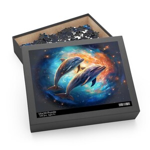 Premium Puzzle - Cosmic Galaxy Dolphins Art 120/252/500 piezas Puzzles en caja de regalo Art By ABE Puzzle (120, 252, 500 piezas)