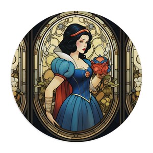 Snow White Fantasy Mouse Pad Round, Cute Desk Laptop Mouse Pad, Hand Crafted Computer Mouse Pad, Princess ,