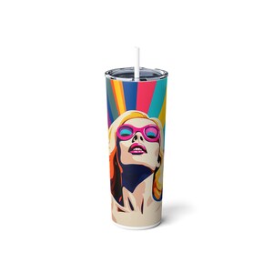 Pop Art Tumbler, Retro/Vintage Style tumbler, vacation tumbler , Girls Trip Tumbler , Summer tumbler, Skinny Steel Tumbler with Straw, 20oz