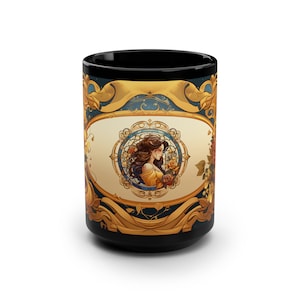 Belle Princess, Mug Gift, Coffee Tea Mug, Gift Mug,  Black Mug, 15oz