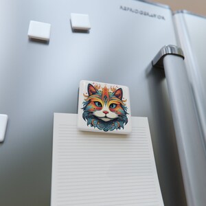 Hippie Karma Cat , Square Porcelain Magnet