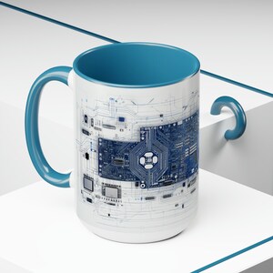Electronic Circuitry Mug, Futuristic Mug, Mens Gift, Two-Tone Coffee Mugs, 15oz