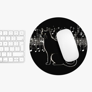 Black Cat Mouse Pad Round, Cute Desk Laptop Mouse Pad, Hand Crafted Computer Mouse Pad, Cat lover Cat Mom , Birthday Gifts,