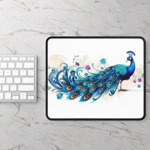 Peacock Mouse Pad, Cute Desk Laptop Mouse Pad, Hand Crafted Computer Mouse Pad, , Birthday Gifts,