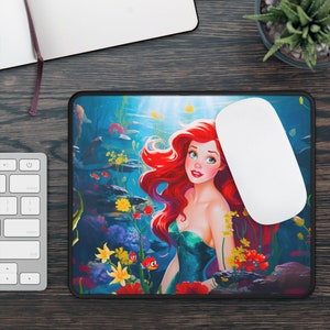 Ariel Little Mermaid  Fantasy Mouse Pad, Cute Desk Laptop Mouse Pad, Hand Crafted Computer Mouse Pad, Princess , Birthday Gifts, Groovy
