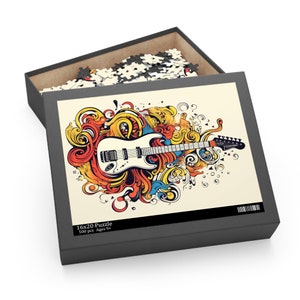 Premium Puzzle - Hippie Karma Guitar 120/252/500 Piece Puzzles in Gift Box Art By ABE Puzzle (120, 252, 500-Piece)