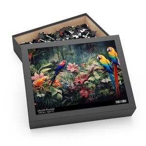 Premium Puzzle - Tropical Birds, Parrots Art 120/252/500 Piece Puzzles in Gift Box Art By ABE Puzzle (120, 252, 500-Piece)