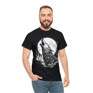 Wolf Howling at the Moon, Unisex Heavy Cotton Tee, Animal shirt, gift t-shirt
