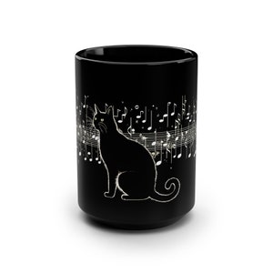 Black Cat Musical Ceramic Coffee Mug for Kitty Cat Lover&#39;s, Animal Cat Mug Gift, Cat Mom Coffee Mug, Crazy Cat Lady Gift
