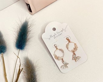 Rose gold butterfly & flower drop earrings