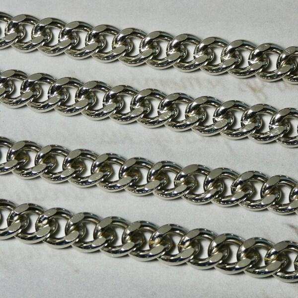 Silver chunky curb chain, jewelry making supply lot, 10mm