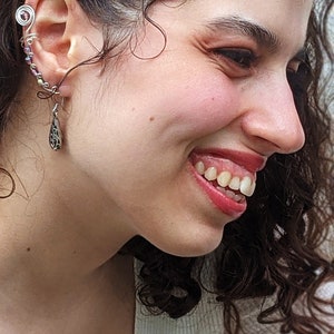 Handmade Spiral Right Ear Cuff - 925 Sterling Silver Wire - Iridescent Purple