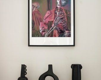 Art Print - The Hidden Self - Colorful Skeleton - From Original Drawing Created Using Pastels