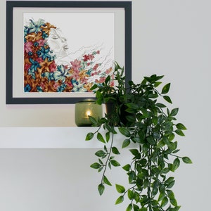 Art Print - Flower Sunset of a Woman - Colorful Portrait - From Original Illustration Created Using Pen and Ink and Copic Markers