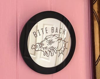 Tattoo Inspired 'Bite Back' Black & Silver Acrylic Wall Mirror