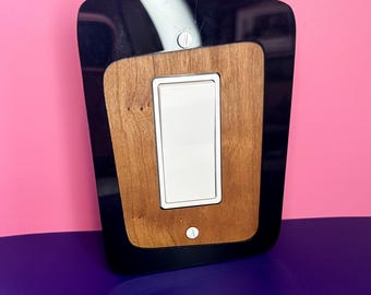 Abstract 'Far Out Mod' Cherry Wood/Black Acrylic Rocker Light Switch Cover MCM Retro