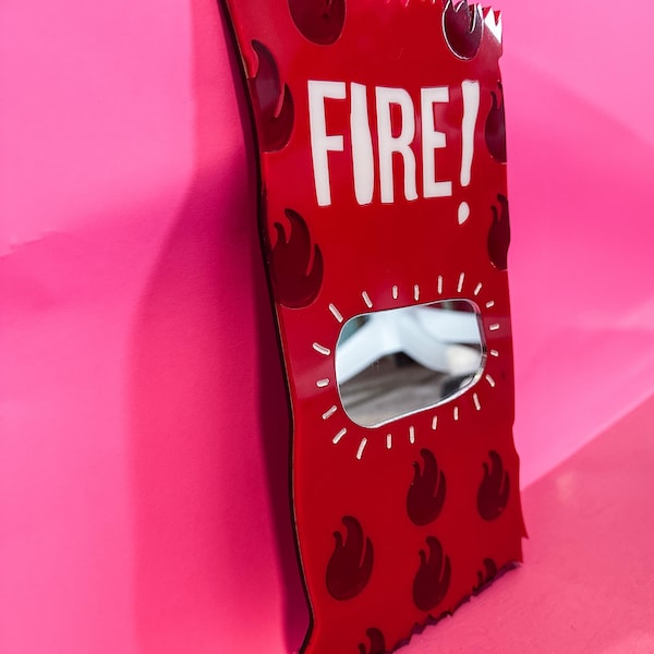 Fire Sauce Packet Red & Silver Acrylic Wall Mirror