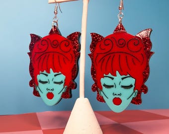 Miss Argentina Glitter Acrylic Dangle Beetlejuice Earrings