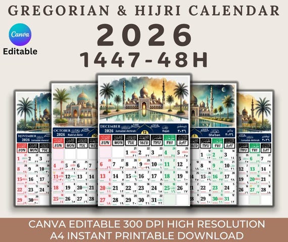 2026 Islamic Hijri Calendar Printable | Canva Editable ...