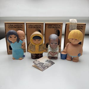 Lisa Larson Gustavsberg All World’s Children Set 4 Vintage Swedish Ceramic Figurines 1970s Mid Century Modern