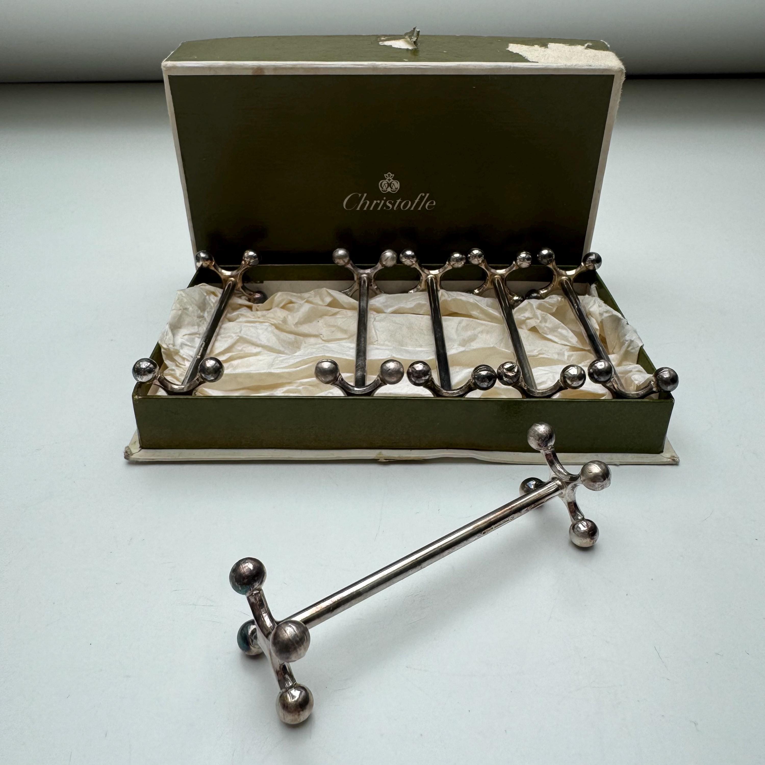 Silver Metal Knife Rest Set Perles Louis XVI Christofle Paris