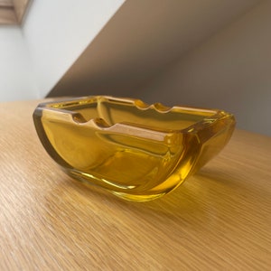Vintage ashtray Val Saint Lambert Belgium yellow crystal glass