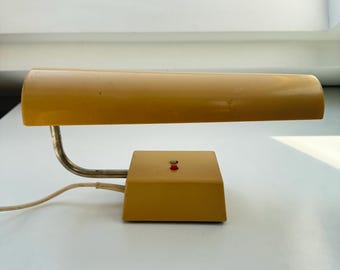 Vintage DDR Desk Lamp, 1970s East German STASI Office Lamp, Mustard Yellow Industrial Metal Light, Retro Mid-Century Bureau Lighting