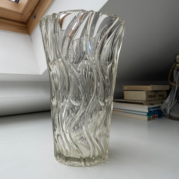 Große massive Vase im Mid-Century-Stil aus Glas