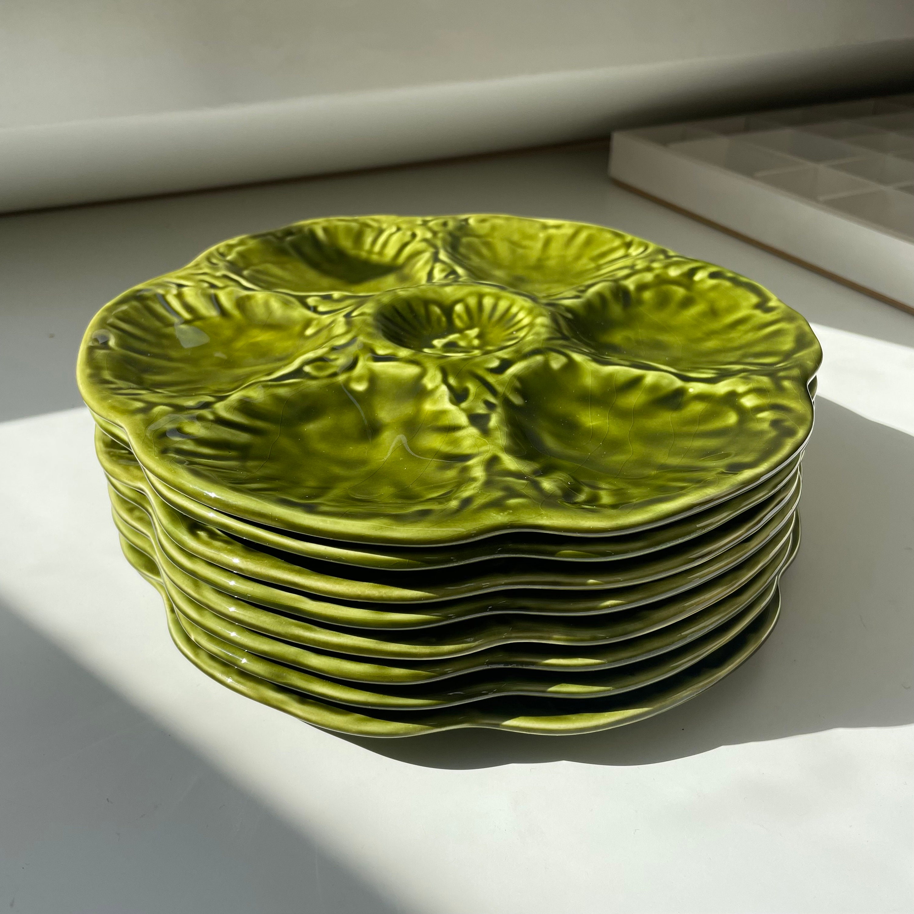 Serving Plates Set Oyster Gien France Majolica - Etsy