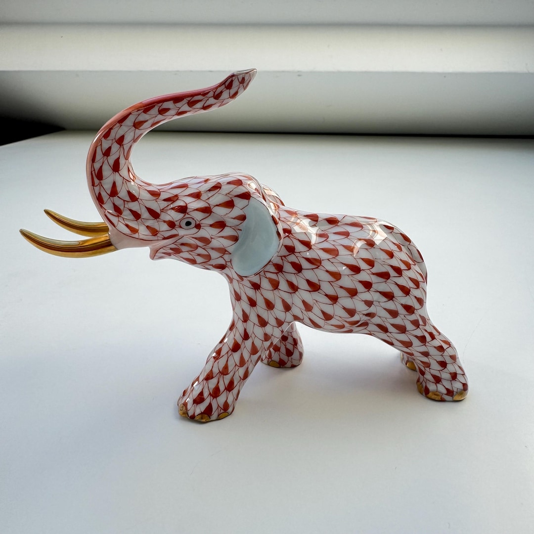 Herend Porcelain Elephant Figurine | Rust Fishnet Pattern | Hand ...