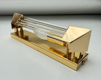 Vintage Honsel Leuchten Brass and Glass Wall Lamp, Model 35781, 1980s German Modernist Light, Clear Rod Glass and Frosted Globe Sconce