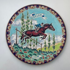 Decorative plate EMAUX de LONGWY Arlon 1967 Longwy France faience enamel