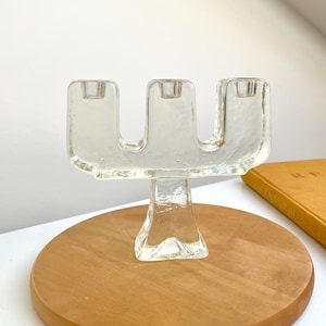 Candlestick holder three arms Pukeberg Sweden art glass design