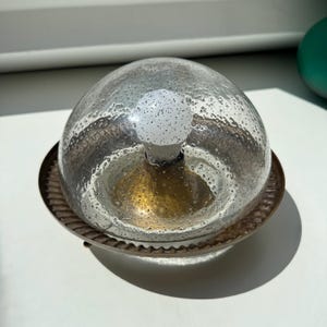 Rara lampada da soffitto vintage Hillebrand in vetro a bolle | Lampada da soffitto tedesca di metà secolo degli anni &#39;60 | Vetro a cupola testurizzato