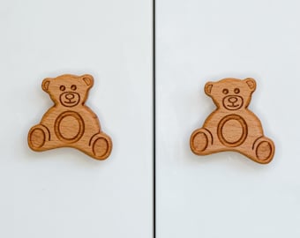 Wooden Bear Drawer Knob: Handcrafted Beech Pull, Rustic Nursery Decor