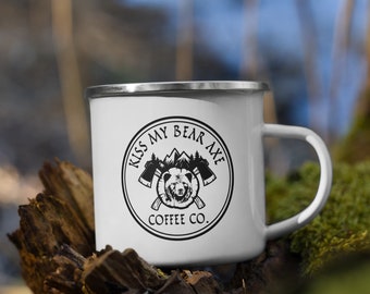 Kiss My Bear Axe Enamel Small Coffee Mug