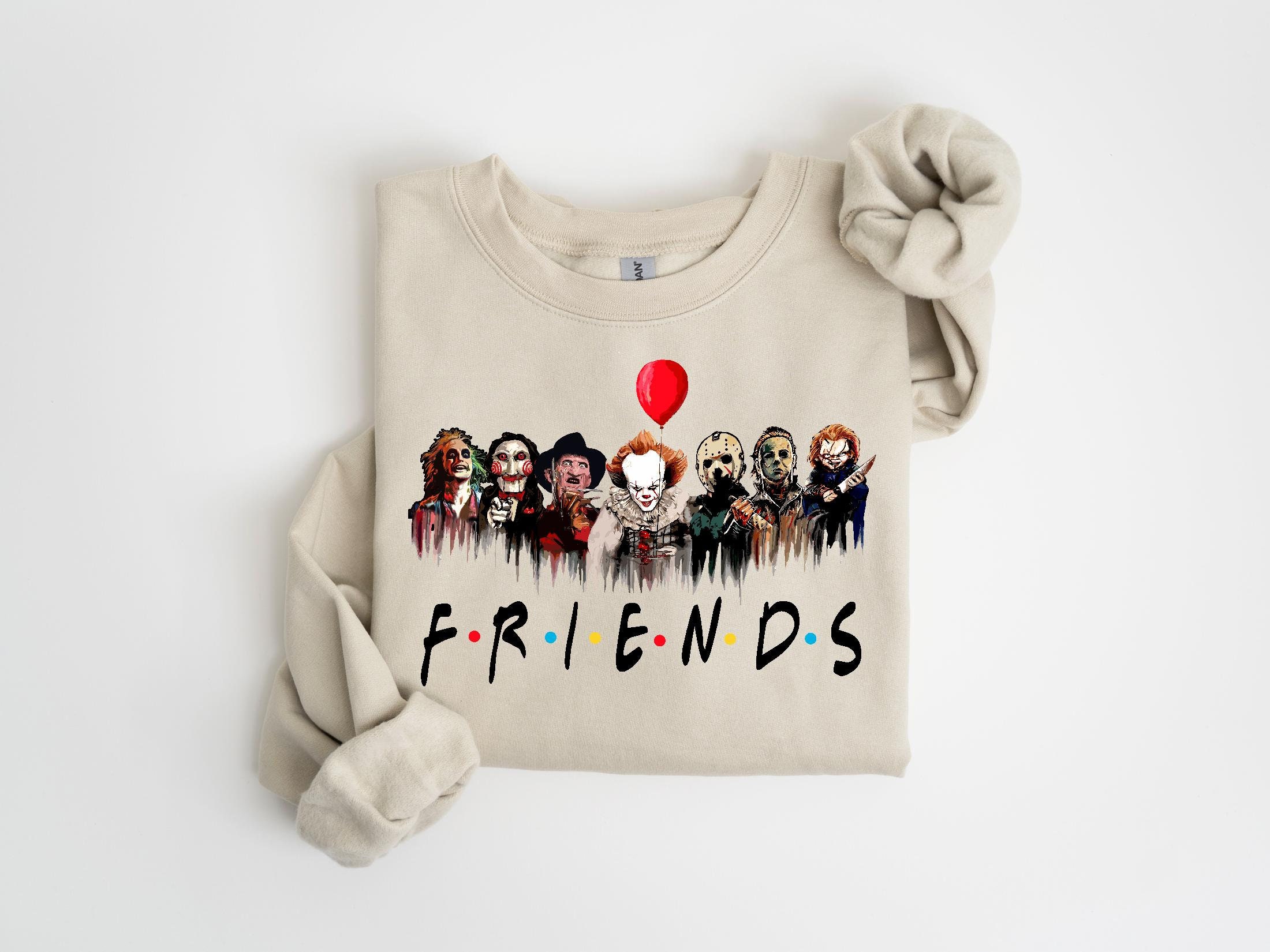 T-shirt Friends Horror Movie - Brodé Main - Femme Noir Taille L - Coton Qualité - Style Unique Et Original