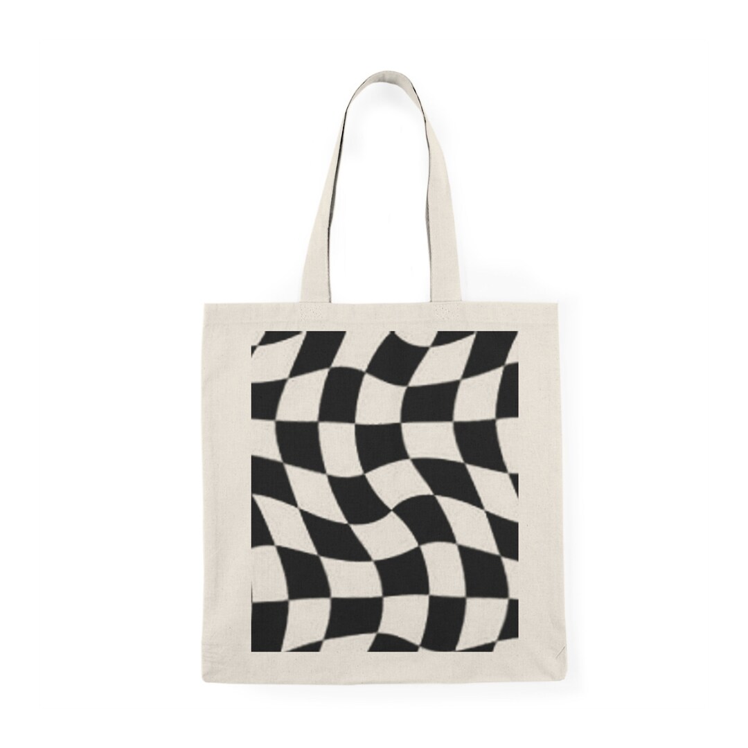 Natural Tote Bag Wavy Black and White Chequered Pattern - Etsy
