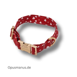 Personalized dog collar with hearts metal buckle on organic cotton