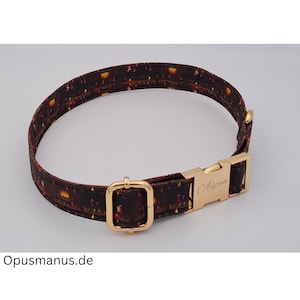 Personalized Christmas dog collar with a smooth-running metal buckle on organic cotton with a fireplace and Christmas socks