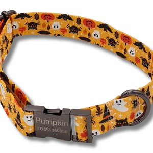 Personalized Organic Dog Collar Halloween Pumpkin Ghost
