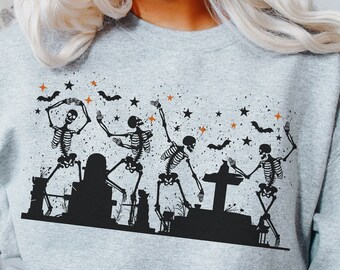 Moletom de esqueleto dançante, moletom de Halloween, moletom de esqueleto, moletom assustador, moletom vintage de Halloween, camisa de esqueleto