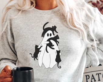 Ghost Cat Sweatshirt, Cat Ghost Sweatshirt, Halloween Sweatshirt, Cat Mom Shirt, Ghost Sweatshirt, Black Cat Sweatshirt, Halloween Cat Shirt