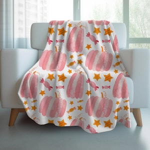 Pink Pumpkin Blanket, Fall Blanket, Cute Fall Blanket, Halloween Blanket, Cute Pumpkin Blanket, Fall Boho Blanket, Autumn Pumpkin Blanket