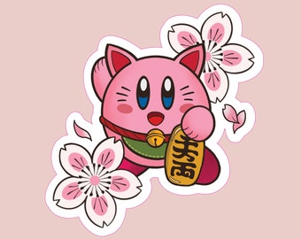 Kirby Maneki Neko Sticker | Cute Japanese Tattoo Themed