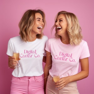 独身女性用シャツ モックアップ、ベラ キャンバス 3001 花嫁用モックアップ、女子学生クラブ ビッグ & リトル、ブライダル パーティー T シャツ、グループ ブライズメイド ホワイト ピンク