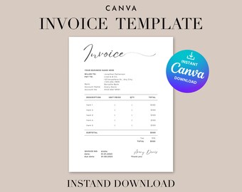 Nowoczesny szablon faktury do pobrania | Canva Instant Download | szablon faktury | faktura do wydruku | faktura edytowalna | faktura biznesowa