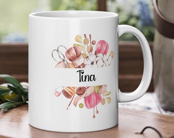 Stricken Personalisierte Kaffeetasse Tasse mit Namen Häkeln Wolle Geschenk Stricken Handarbeit personalisierbar Namenstasse