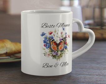 Beste Mama Personalisierte Tasse mit Herz Keramiktasse mit Namen der Kinder Floral Schmetterling