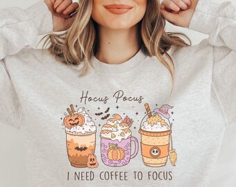 Halloween Coffee Ghost Sweatshirt Spooky Season Sweater Halloween Costume Cute Halloween Shirt Oversize Women Halloween Jumper [E]